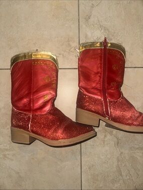 Kids Glittery Jessie Cowboy Boots with Gold Trim, Size 2/3